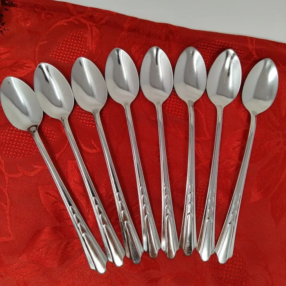 8X LH Tsp Ekco EKS7 Stainless Malt Ice Tea Spoons USA Long Handle